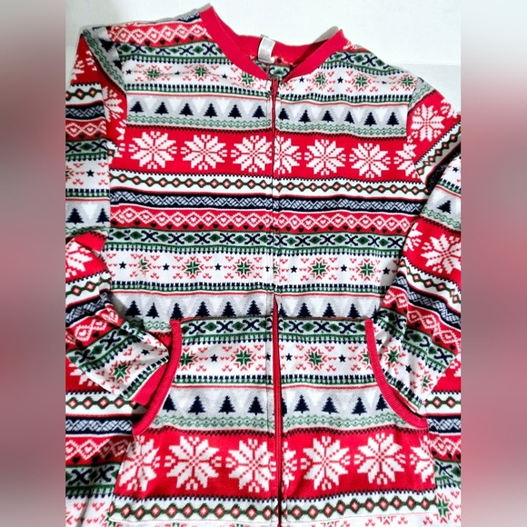 Red multi colored Christmas One Piece Pajama with pockets Size Men Large - Picture 8 of 8